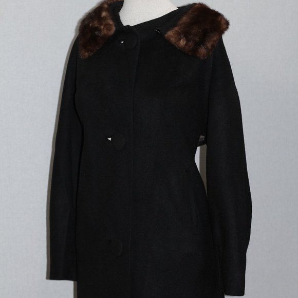Fur Collar Black Wool Trench Coat - Picture 8 of 15